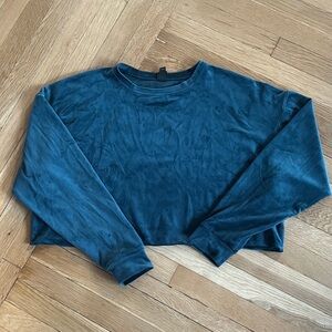 Teal Long Sleeve Velour Crop Top